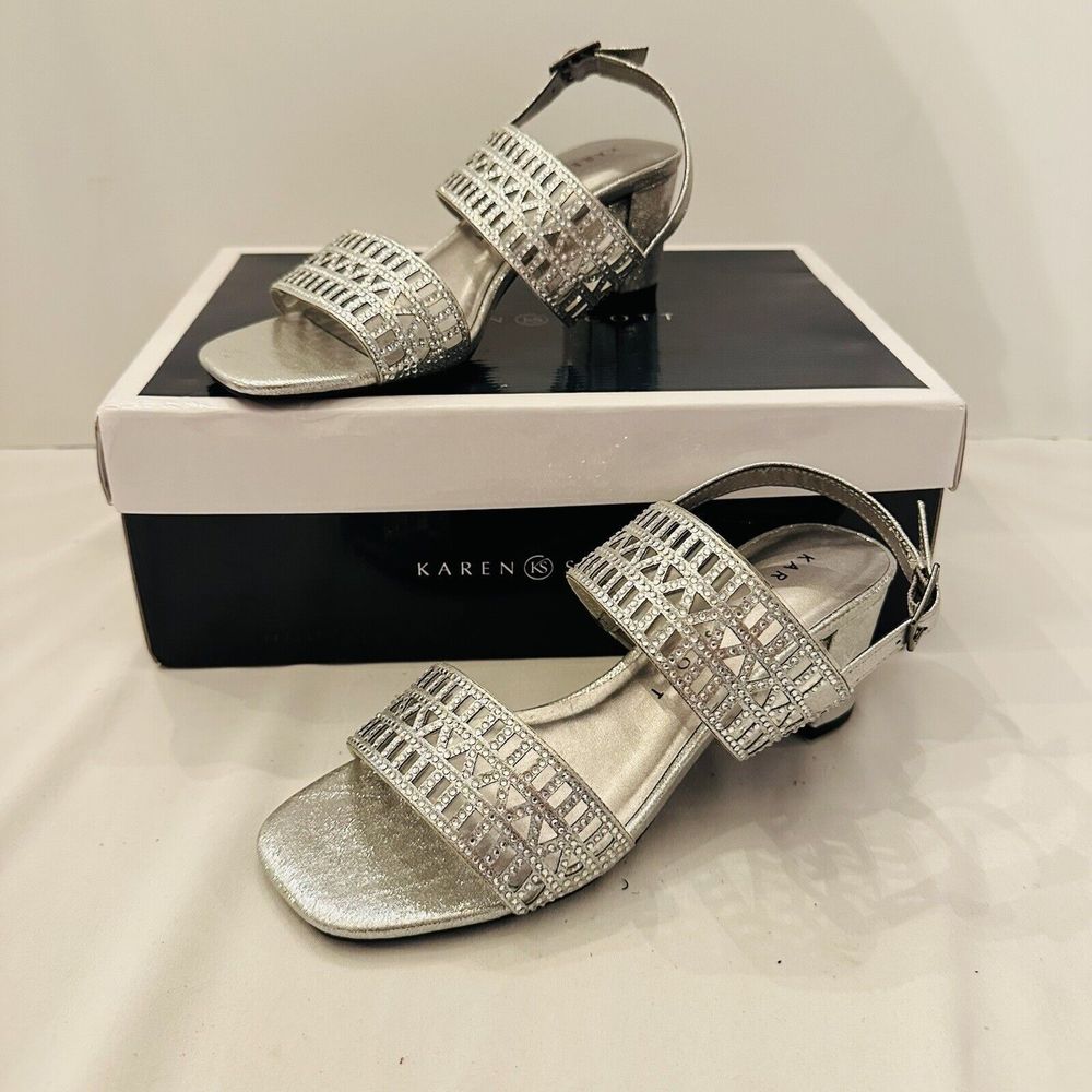 Karen Scott Women's Silver Desiah Embellished Slingback Sandals - 5 - Dance